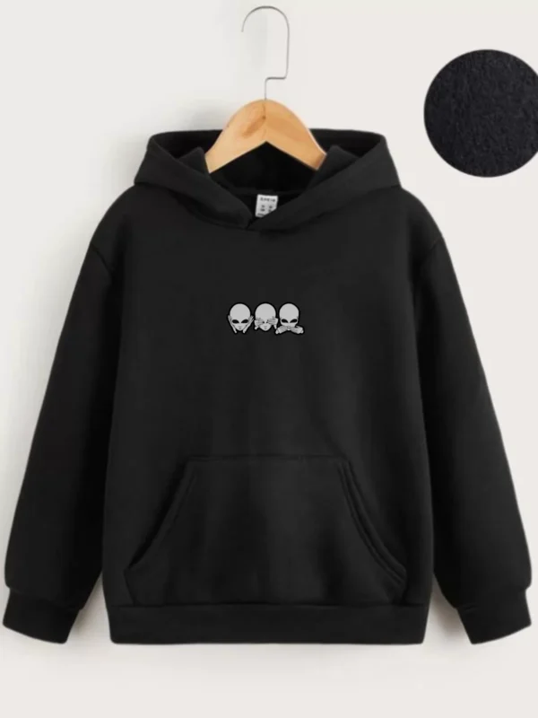 Çocuk Unisex Kapüşonlu Mini Kafa Baskılı Sweatshirt - Siyah