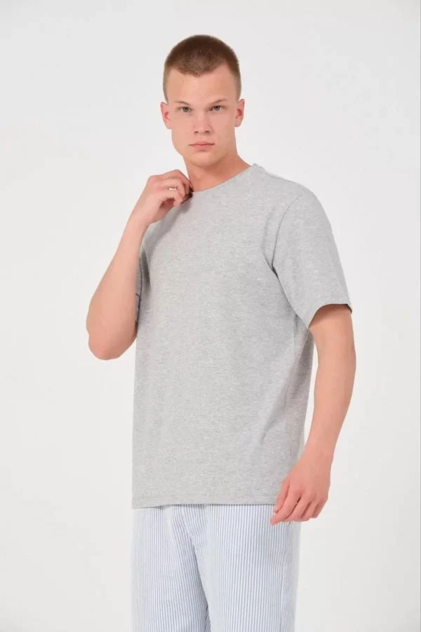 Erkek 24/1 Düz A Kalite Oversize T-shirt - Gri