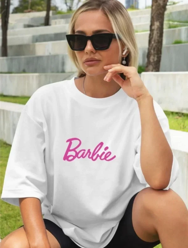 Kadın Baskılı Oversize T-shirt - Beyaz - Görsel 2