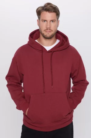 Üç İplik Penye kapüşonlu Basic SweatShirt - Bordo