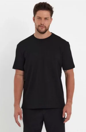 Unisex Düz Biskilet Yaka Oversize T-shirt - Siyah