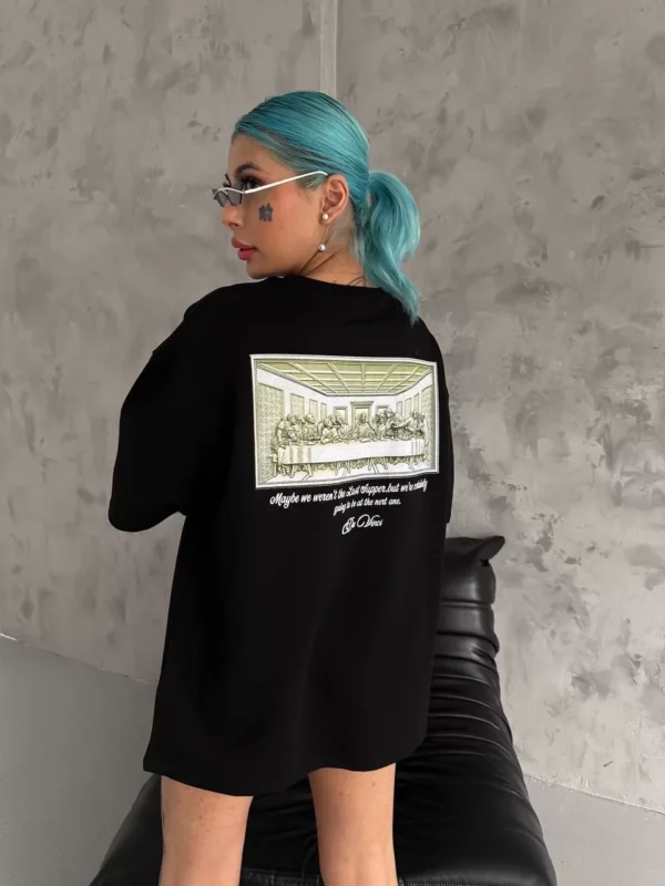 Unisex Baskılı Oversize T-Shirt - Siyah